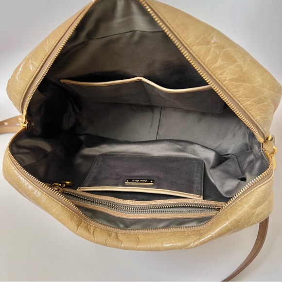 Y2K Vintage miu miu Bauletto vitello lux beige top handle bag two-ways gathered - Picture 7 of 16